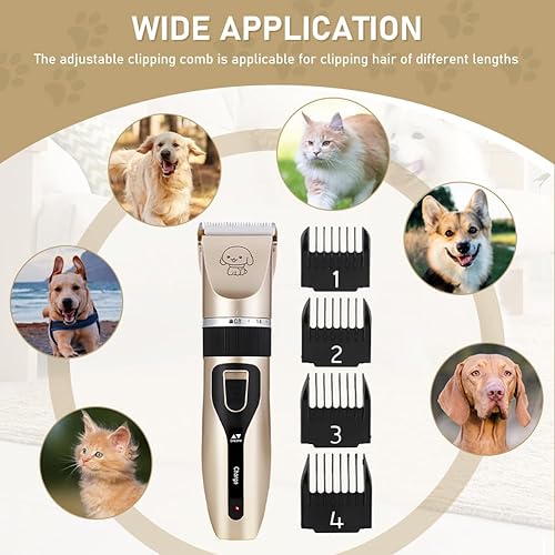 Miniatura 5 de Pilarmuture Cortapelos para perros  Tijeras eléctricas recargables de bajo ruido para todas las mascotas, recortadora de perros con 4 peines de