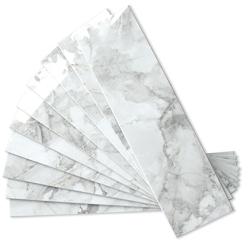 AULIGET 40-Piece Polished White Marble Peel and Stick Backsplash Wall