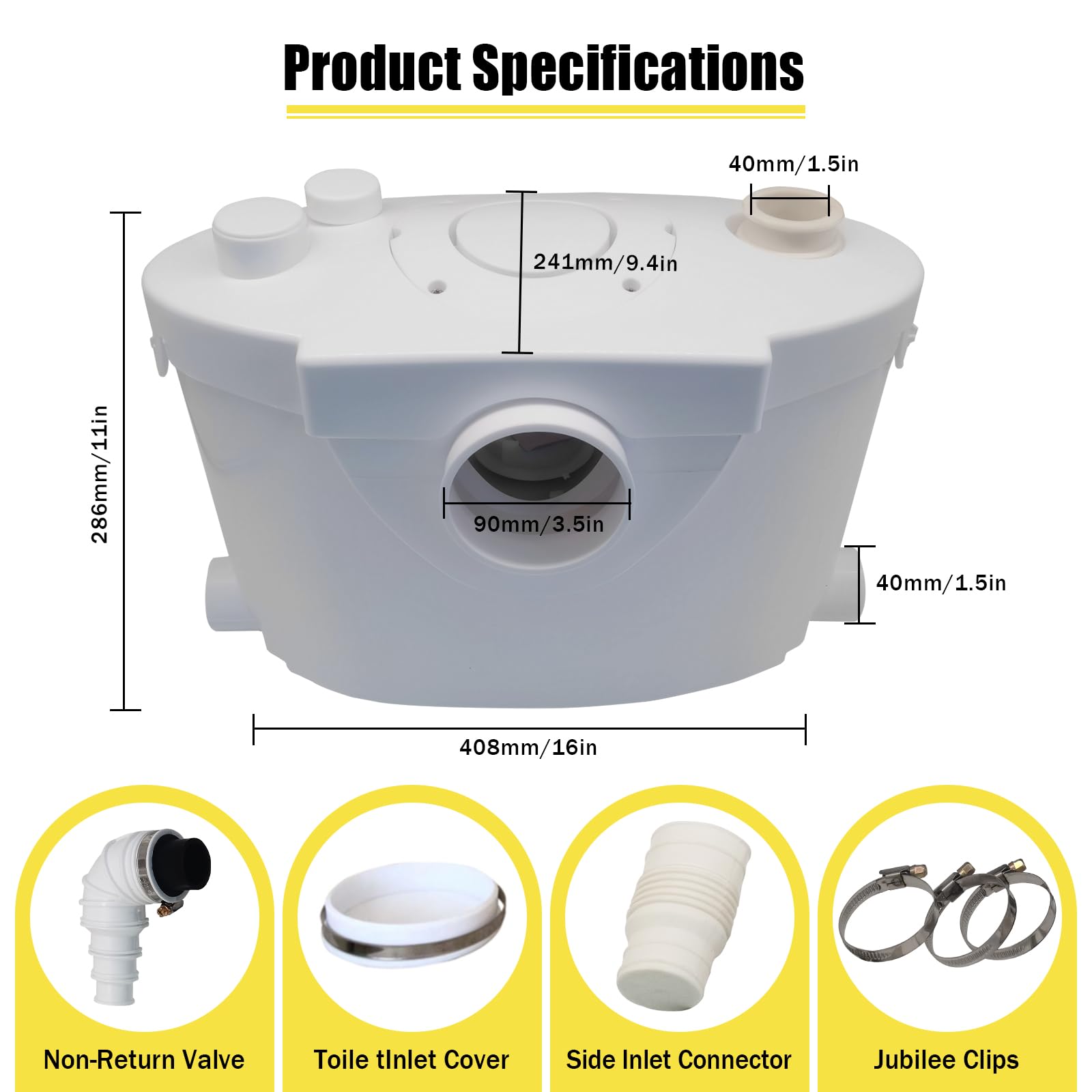 Trituratore WC Maceratore Pompa 400W, Pompe per Fognature Sanitarie 145L/min 4 ingressi, Pompa di sollevamento Doccia 8m linea di trasporto verticale per WC, Doccia, Lavandino