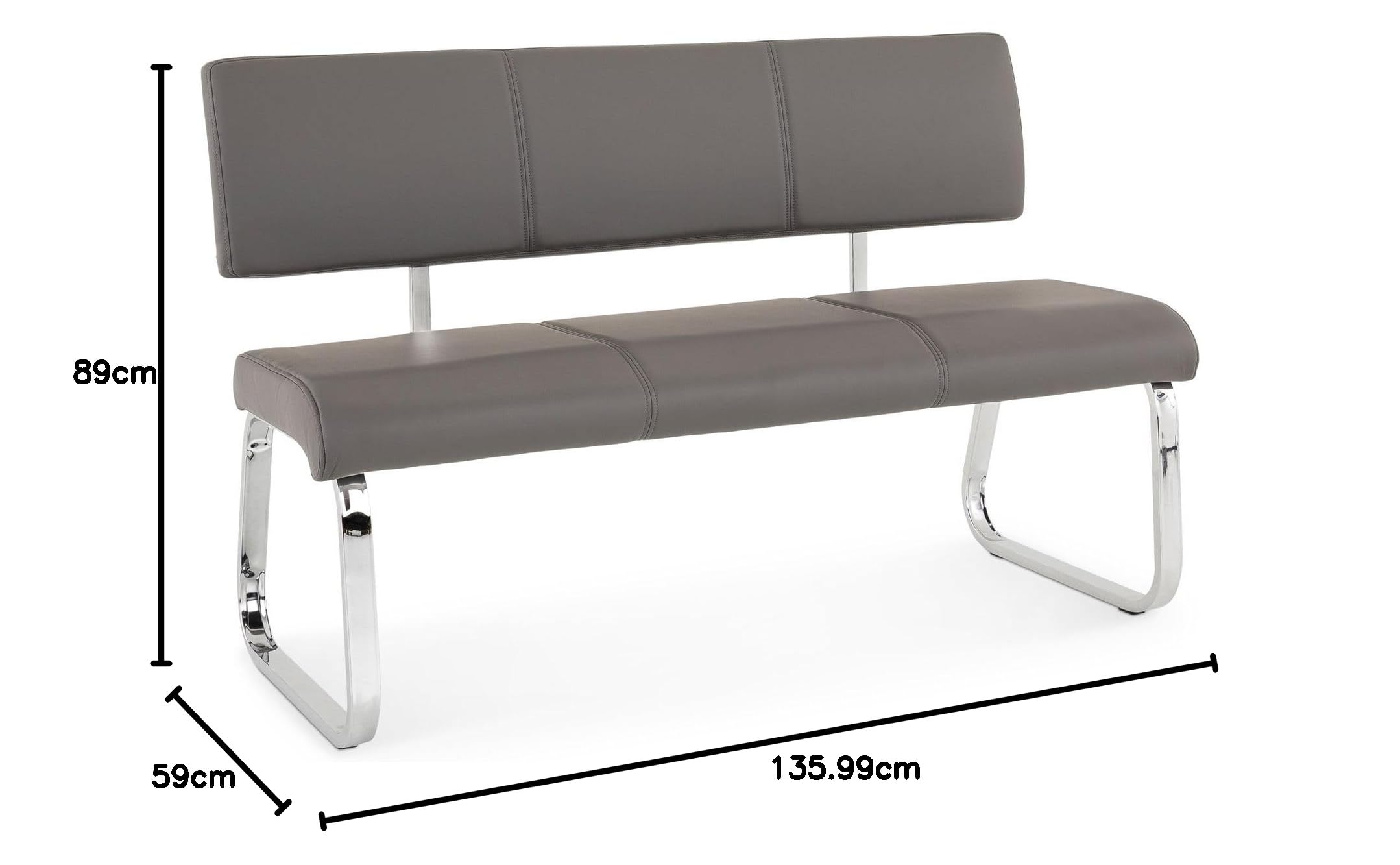 IDIMEX Banc Design Vilas siège avec 3 Places, Banquette au piètement chromé et Dossier au revêtement synthétique Gris