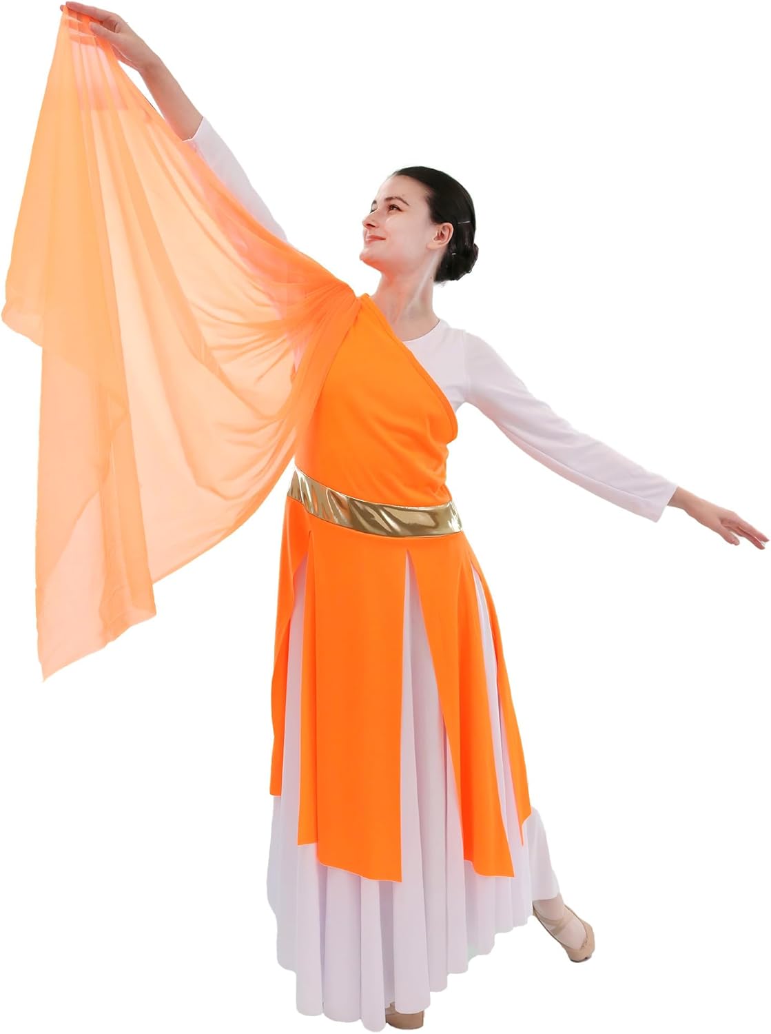 Danzcue Womens One-Shoulder Praise Dance Tunic with Graceful Shoulder Sash, Praise Dance Overlays and Tunic for Women