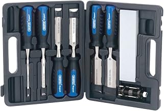 Draper Tools Set di Scalpelli per Legno 88605 - 6 Scalpelli, Pietra e Guida per Affilatura