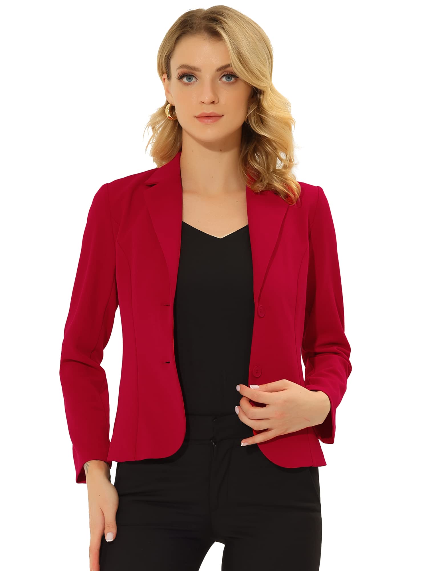 Allegra K Lapel Collar Blazer for Womens Long Sleeve Stretch Two Buttons Suit Office Work Jacket