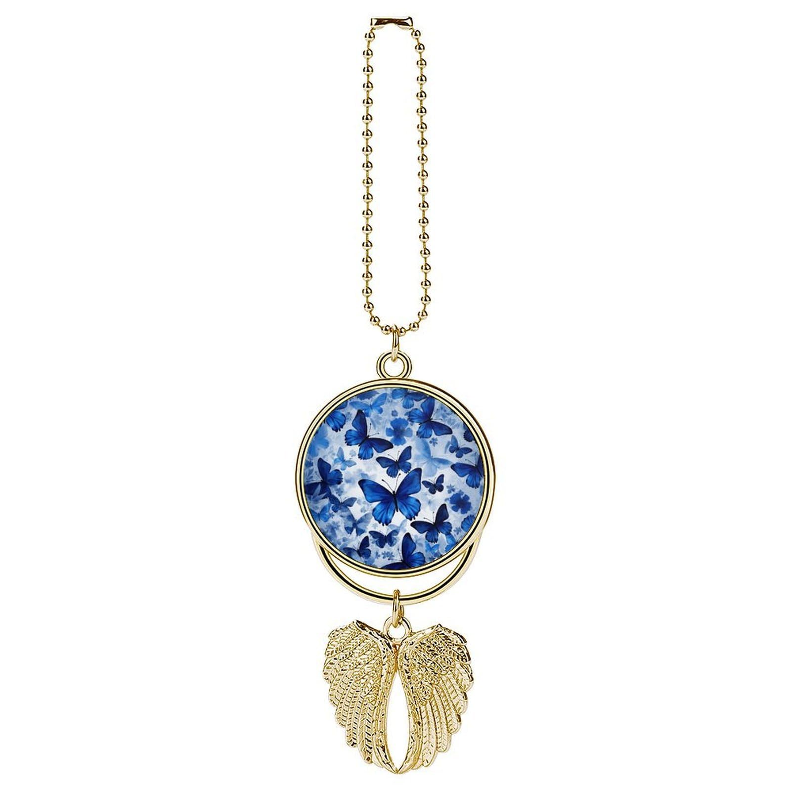 Blue Butterflies Car Pendant Rear View Mirror Hanging Ornament Auto Metal Charm for Aesthetic Interior Decor. Lucky Car Accessories Cute Funny Hanging Decor for Car Truck
