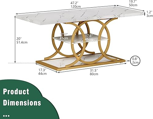 Miniatura 2 de GiftGo Mesa de café rústica con almacenamiento moderna de 3 niveles, mesa central para sala de estar de mármol falso, mesa de cóctel y té de madera