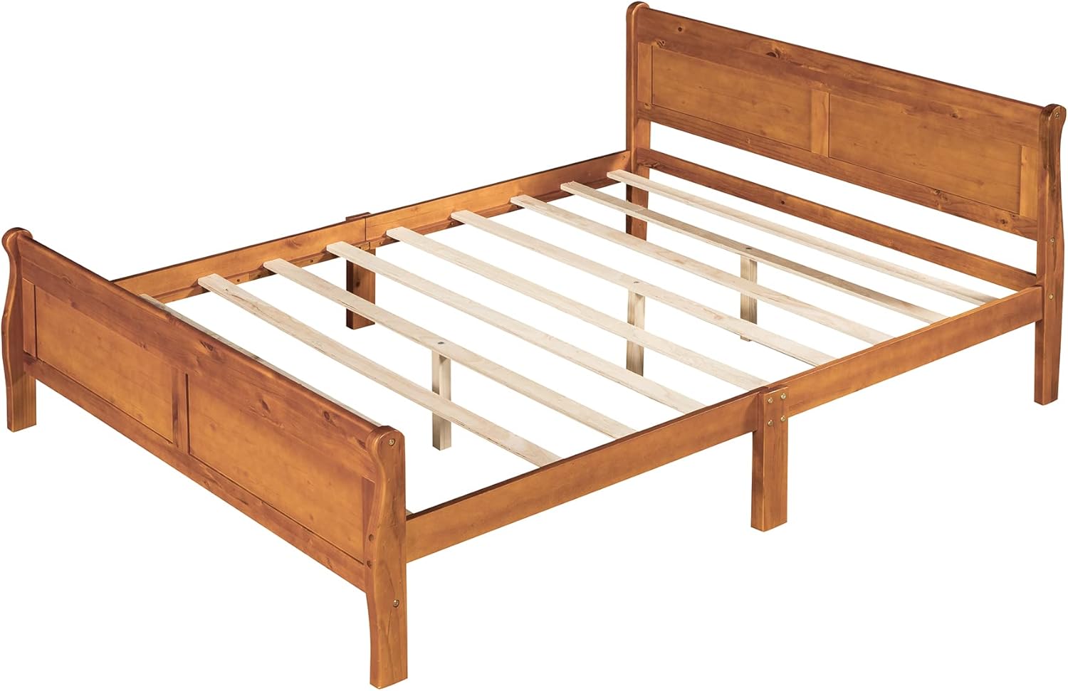 Harper & Bright Designs Wooden Queen Platform Bed Queen Bed Frame with Headboard and Footboard, Sleigh Bed with Wood Slat Support (Oak)