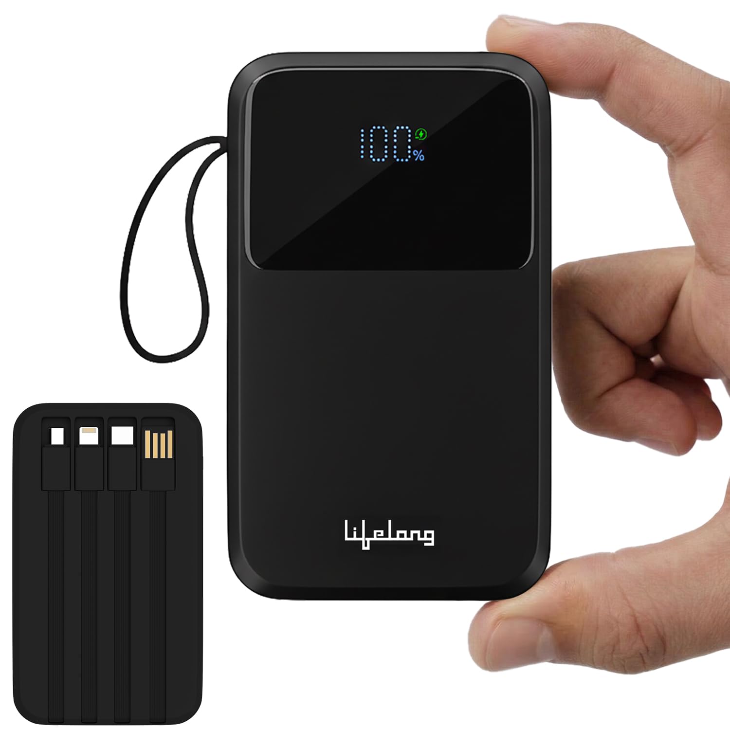 Lifelong Electronics 20000mAh 22.5W Fast Charging Power Bank | 3 Inputs (1 Built-in USB A Cable + 1 C + 1 Lightning Port) & 6 Outputs (3 Built-in Cables + 1 C + 2 A Port) | Small Pocket Size Powerbank