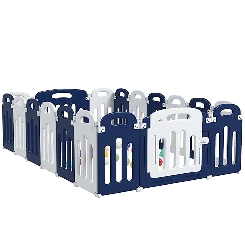 Miniatura 1 de Qaba Corralito para bebés, 18 paneles de patio de juegos de seguridad resistente para bebés y niños pequeños, 57 x 57 pulgadas, centro de