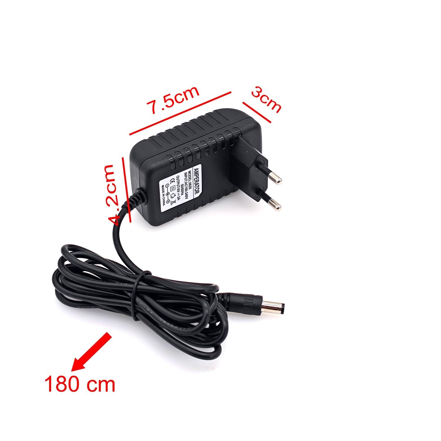JZK 6V 2A Caricatore con cavo di ricarica, 5.5 mm x 2.5 mm connettore DC compatibile con 5.5 mm x 2.1 mm, adattatore AC, alimentatore di rete 12 W