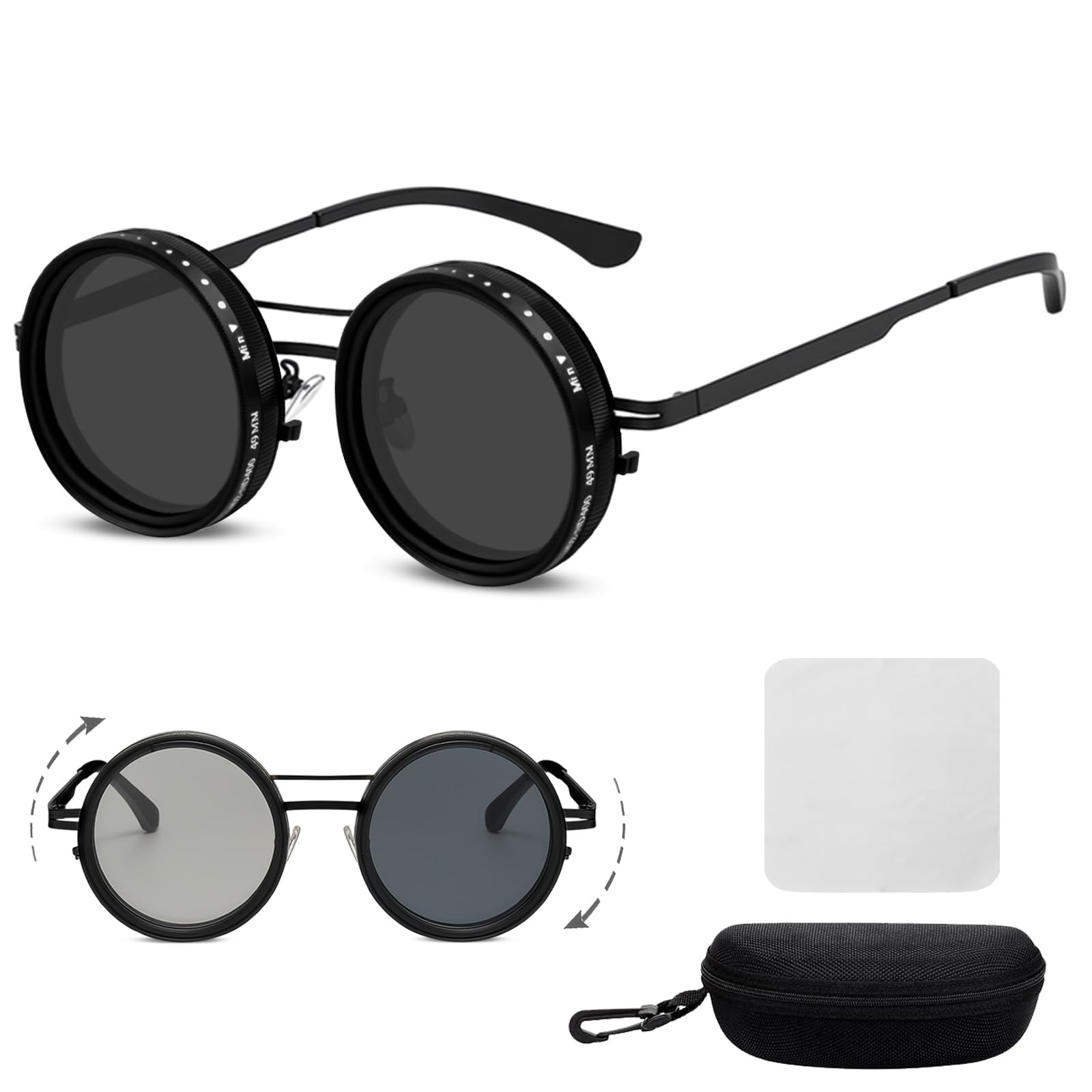Okrągłe okulary przeciwsłoneczne, regulowane okulary przeciwsłoneczne z polaryzacją UV400 ND2 – ND400, metalowa oprawka, retro, uniseks, dla mężczyzn, kobiet, na zewnątrz, do jazdy