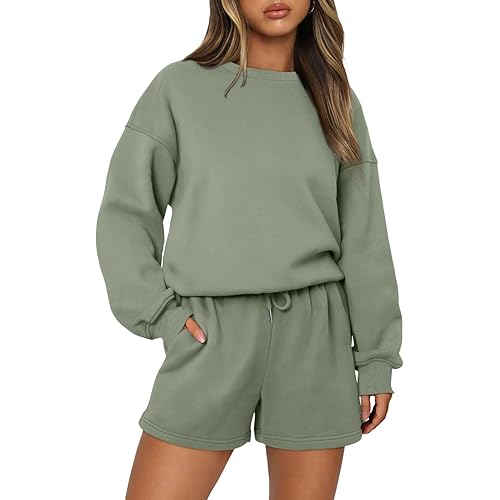 AUTOMET Womens Two Piece Outfits 2 Piece Lounge Matching Sets Fleece Sweatsuit Sweat Shorts Fashion Fall Clothes Sweatshirt