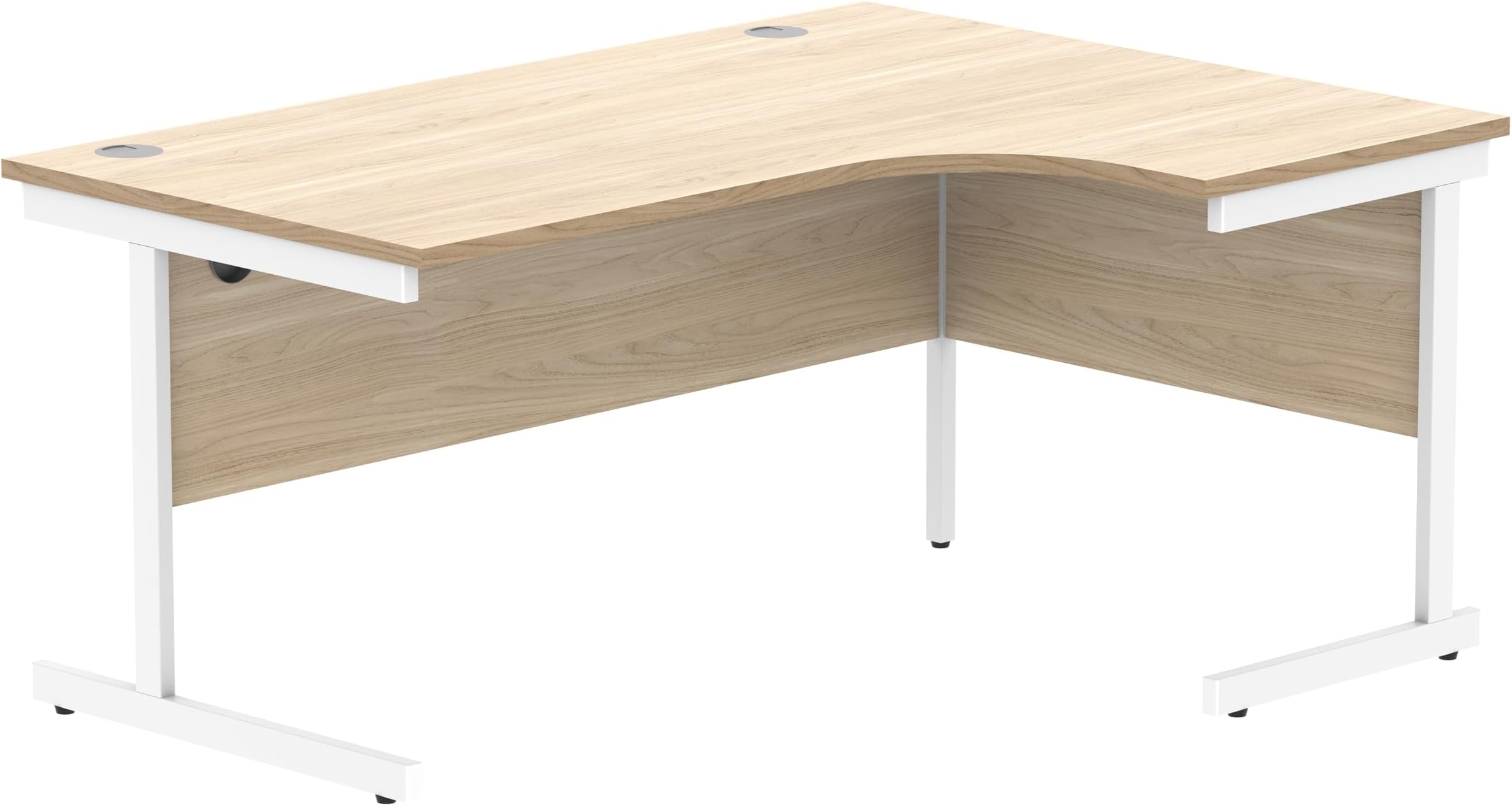 Office Hippo Essentials Right Corner Desks, Home Writing Computer Desk Office Desk For Work Place Or Home, Home Office Radial Desk With Cable Port Management, White Frame, Canadian Oak, 160 x 120cm