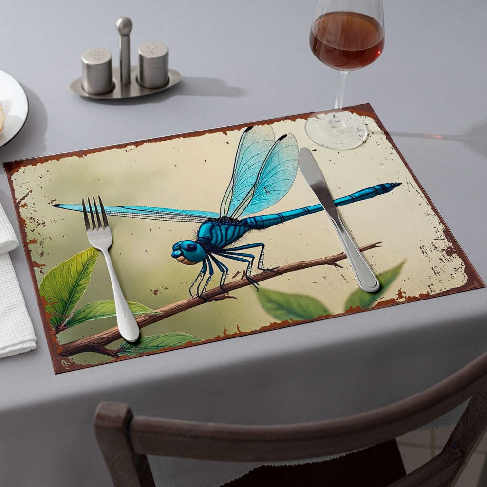 Sets de table libellule bleue faciles à nettoyer contre les taches de repas