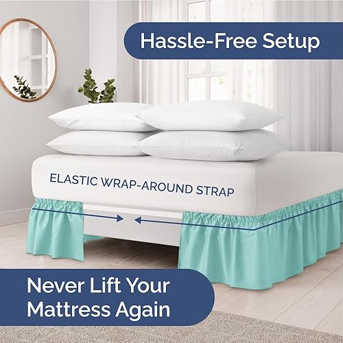 Miniatura 2 de CGK Linens - Falda de cama envolvente con volantes, color azul spa, para camas de tamaño Queen con caída de 12 pulgadas, correa elástica de fácil