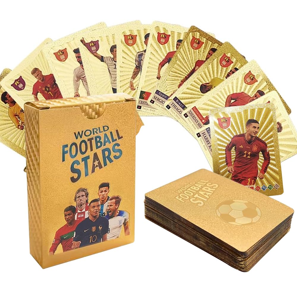 Dhqkqg Football Star Cards 2025 - 55Pcs Gold Foil Collectible Soccer Cards for Fans and Collectors - Euro Football Present for Birthday Christmas