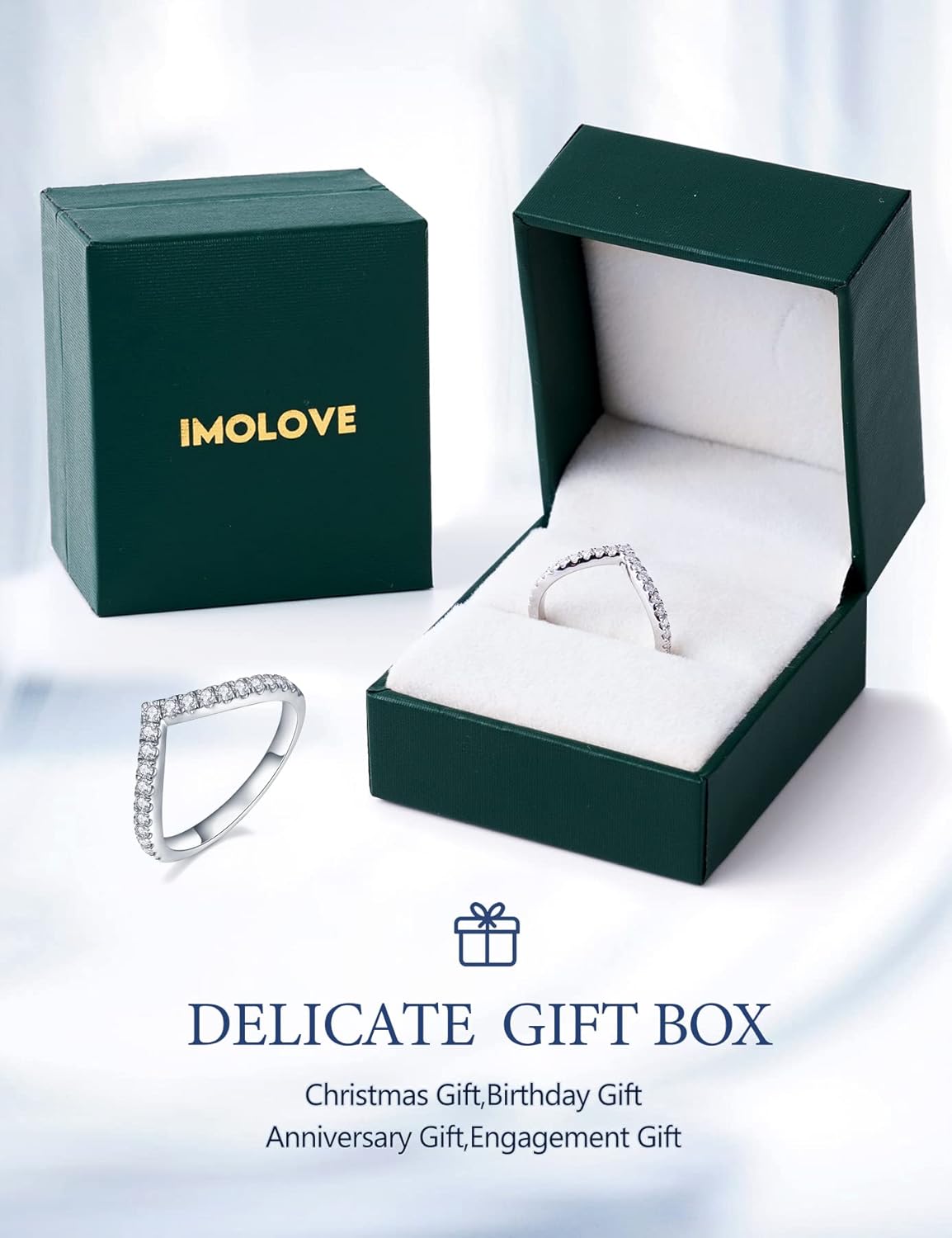 IMOLOVE Moissanite Wedding Band Wedding Rings for Women V-Shaped 925 Sterling Silver Rings with 18K White Gold Plated Eternity Stackable Engagement Ring Anniversary Band Size 4-11 - Image 7