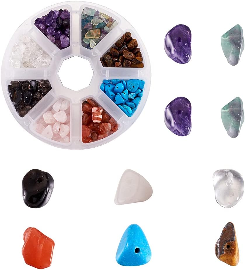 Beadthoven 1 Box 15 Colors Natural Chip Stone Beads 5~8mm Drilled Irregular Gemstones Healing Crystal Pieces Beads Assortment for Jewelry Making Supplies