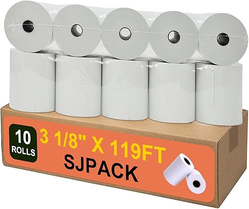 SJPACK Papel térmico de 3 18 x 119 pies papel para recibos de posición rollo de caja registradora de 10 rollos TM-T88 T-20 T-90 SRP-350 370