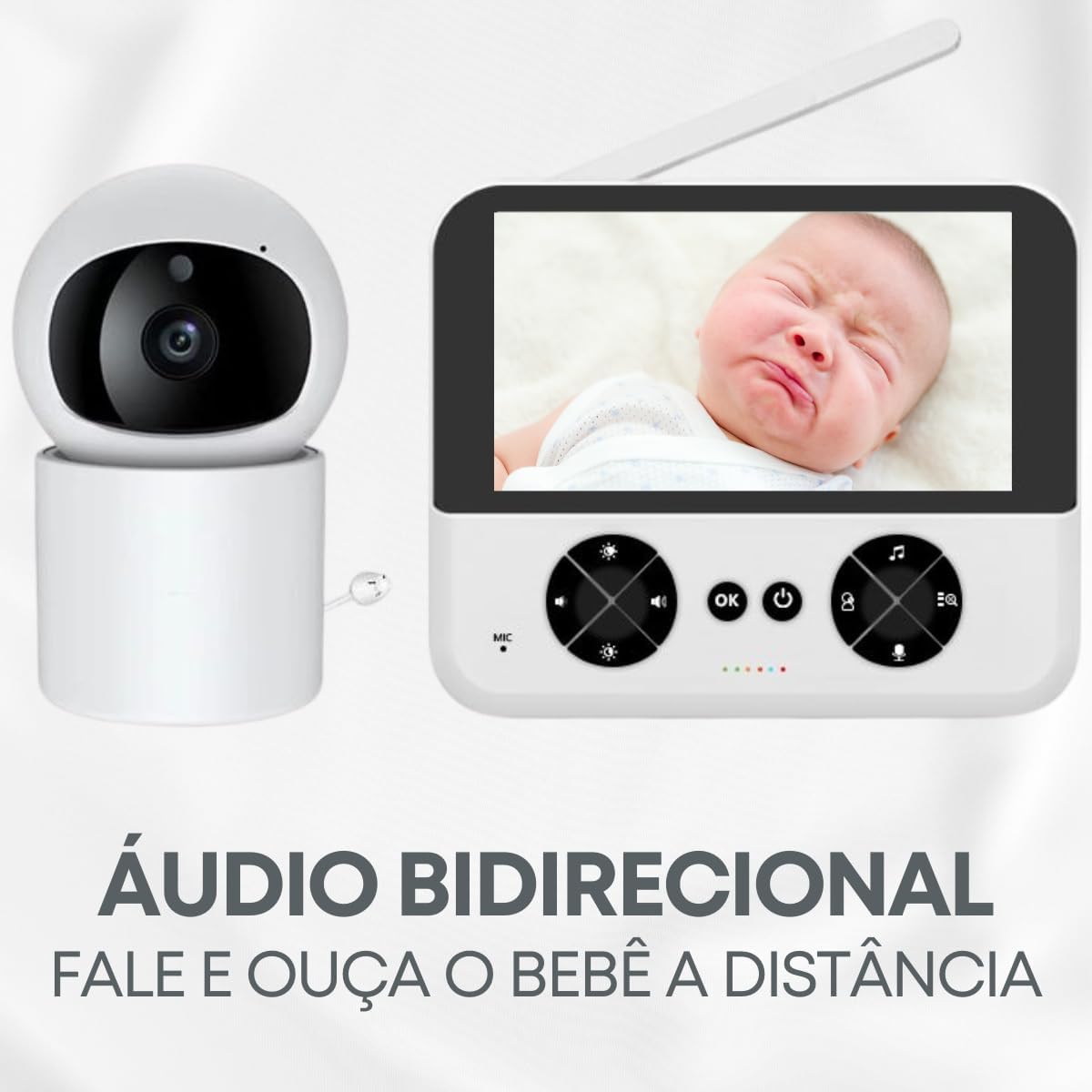 Babá Eletrônica, 360, 8 Luzes de Visão Noturna Infravermelha, 6 Canção de Ninar, Zoom Digital, Câmera para Bebês com Tela de, Áudio Bidirecional, Detecção de Som, Monitoramento Temperatura, Premium