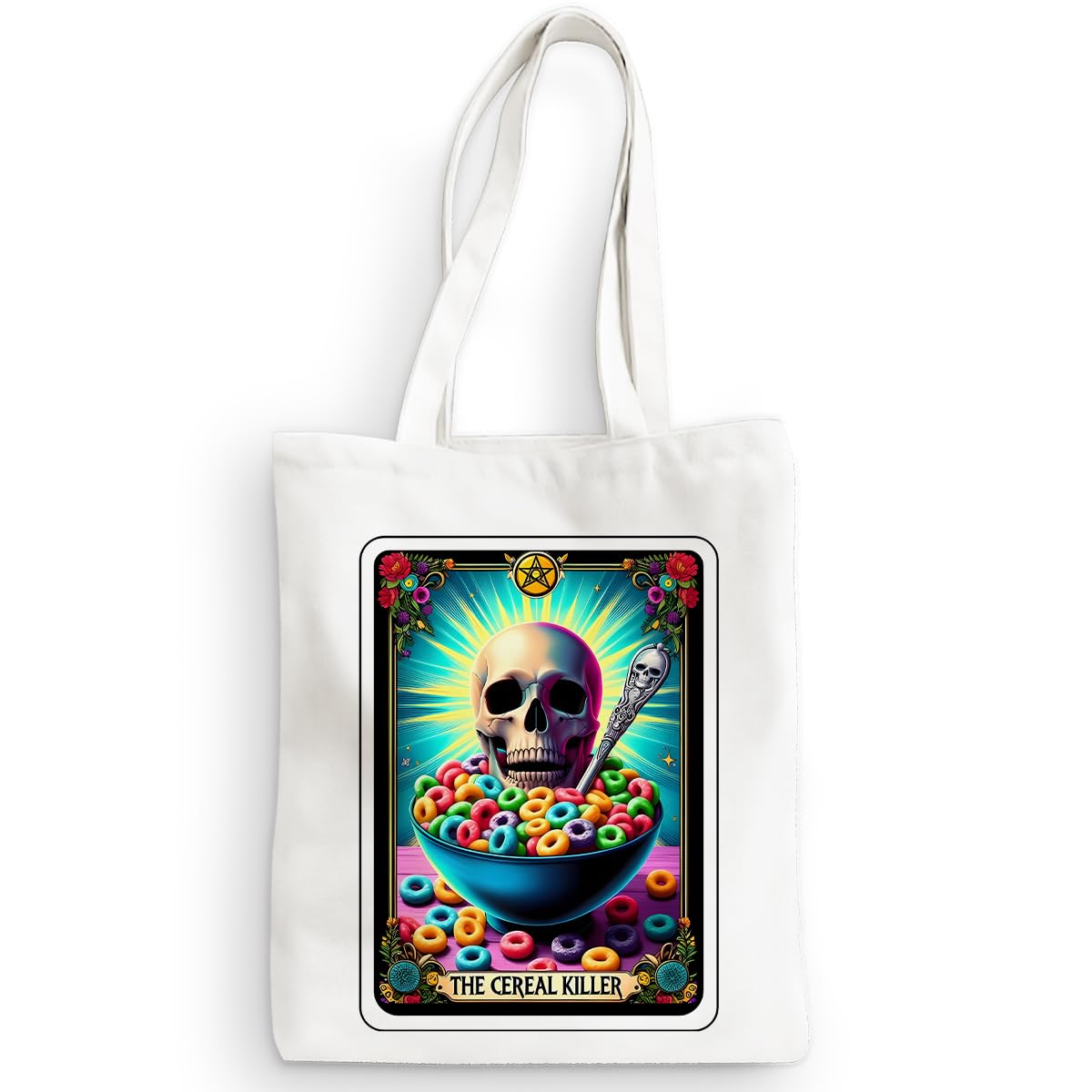 Decohim Funny Skull Tarot Card Sarcastic Canvas Tote Bag Witchy Gifts for Women Grocery Bags for Halloween Birthday