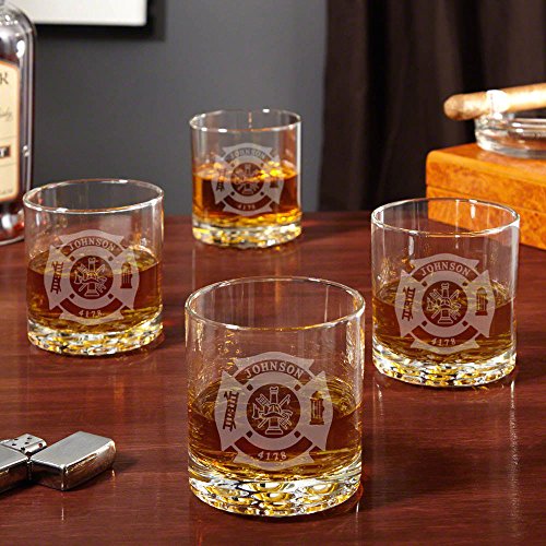 Fire & Rescue Engraved Buckman Whiskey Glasses, Set of 4 | Personalized Whiskey Glasses for Firefighters | Custom Engraved Glassware, Durable and Stylish Design, Perfect Idea for Firefighters