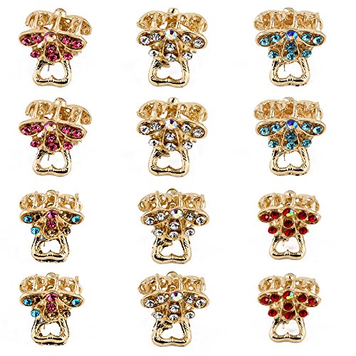 Yeshan Pack of 12pcs Butterfly Metal Mini Claw Clip,with Rhinestone and Crystal Beaded Barrette Jaw Hair Clip,golden