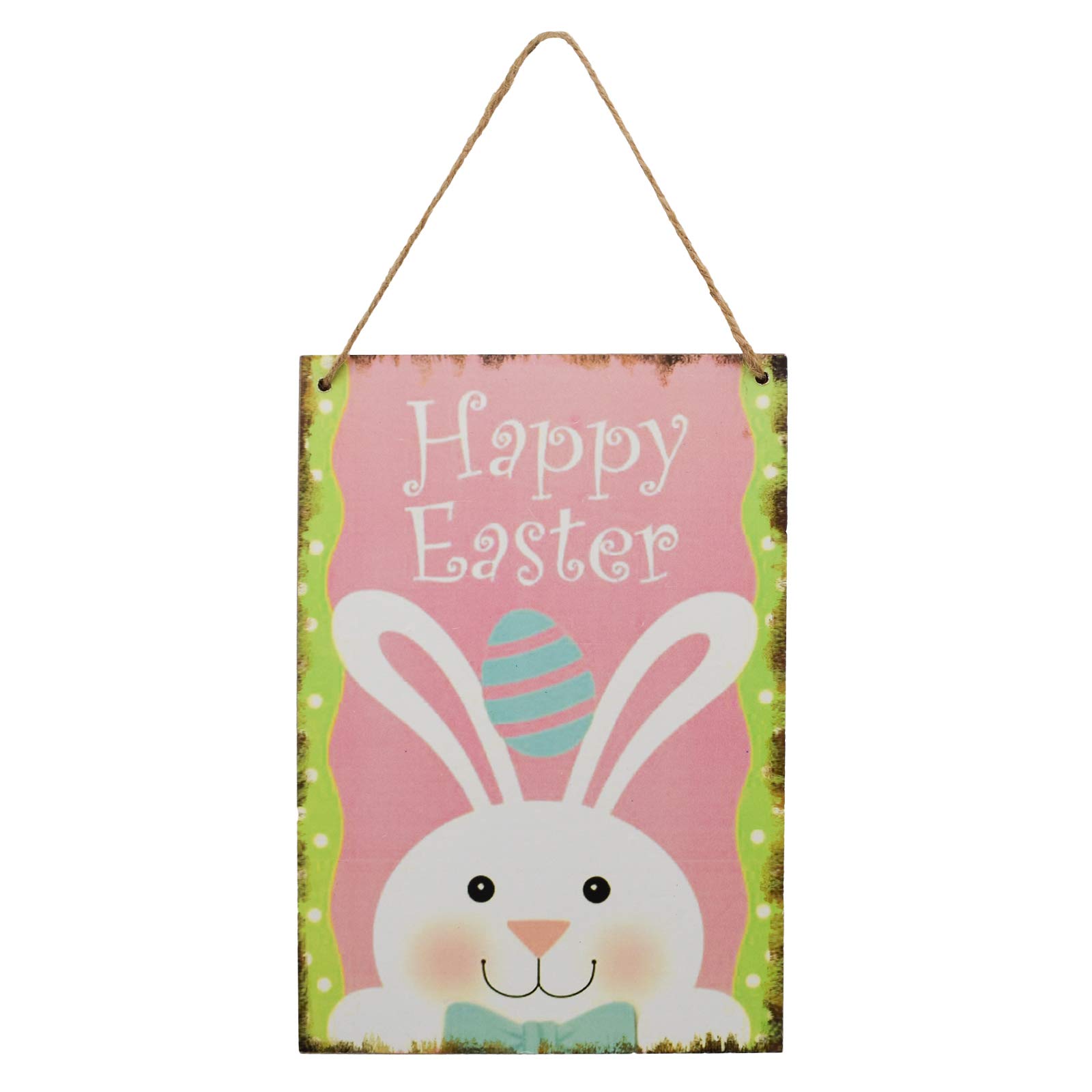 Vedran Easter Wooden Hanging Sign Decoration, Happy Easter with Cute Rabbit Festival Wall Door Decorative Sign