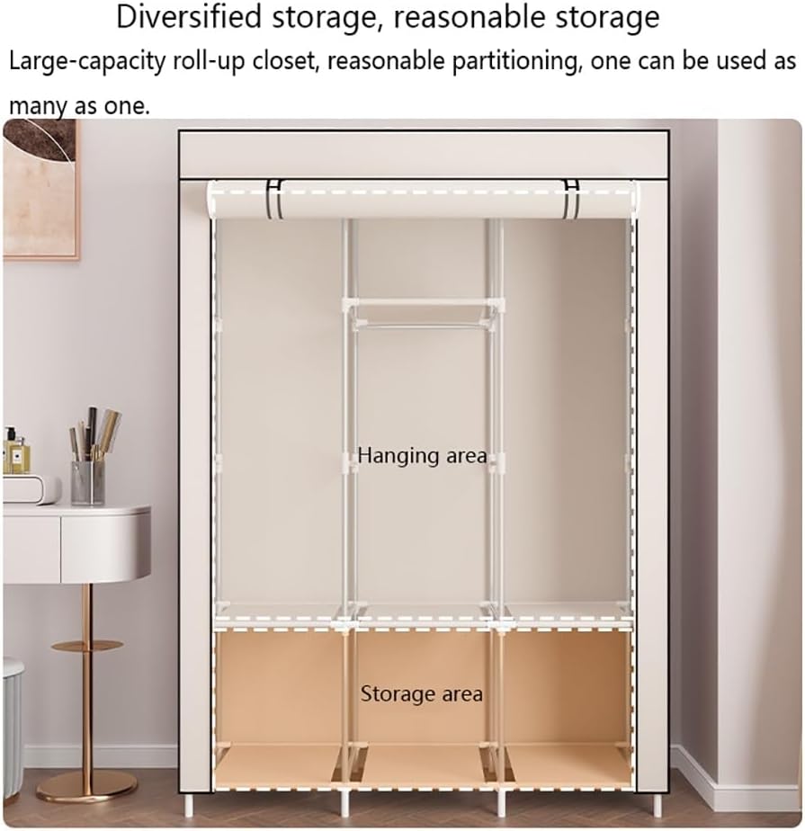 Portable Closet, Simple Multilayer Dustproof Non-Woven Fabric Wardrobe Closet, 3 Hanging Rods, 4 Shelves, Clothes Storage Organizer for Bedroom, Living Room (Color : Purple)