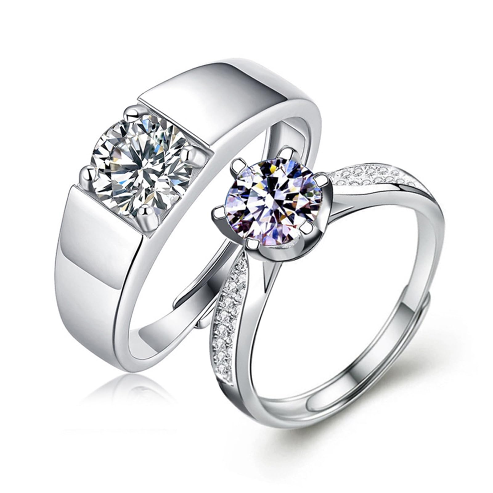 Anelli di Matrimonio Coppia, Anello con Incisione Personalizzata Regolabili Argento 925 Anello a Fascia Semplice con Moissanite