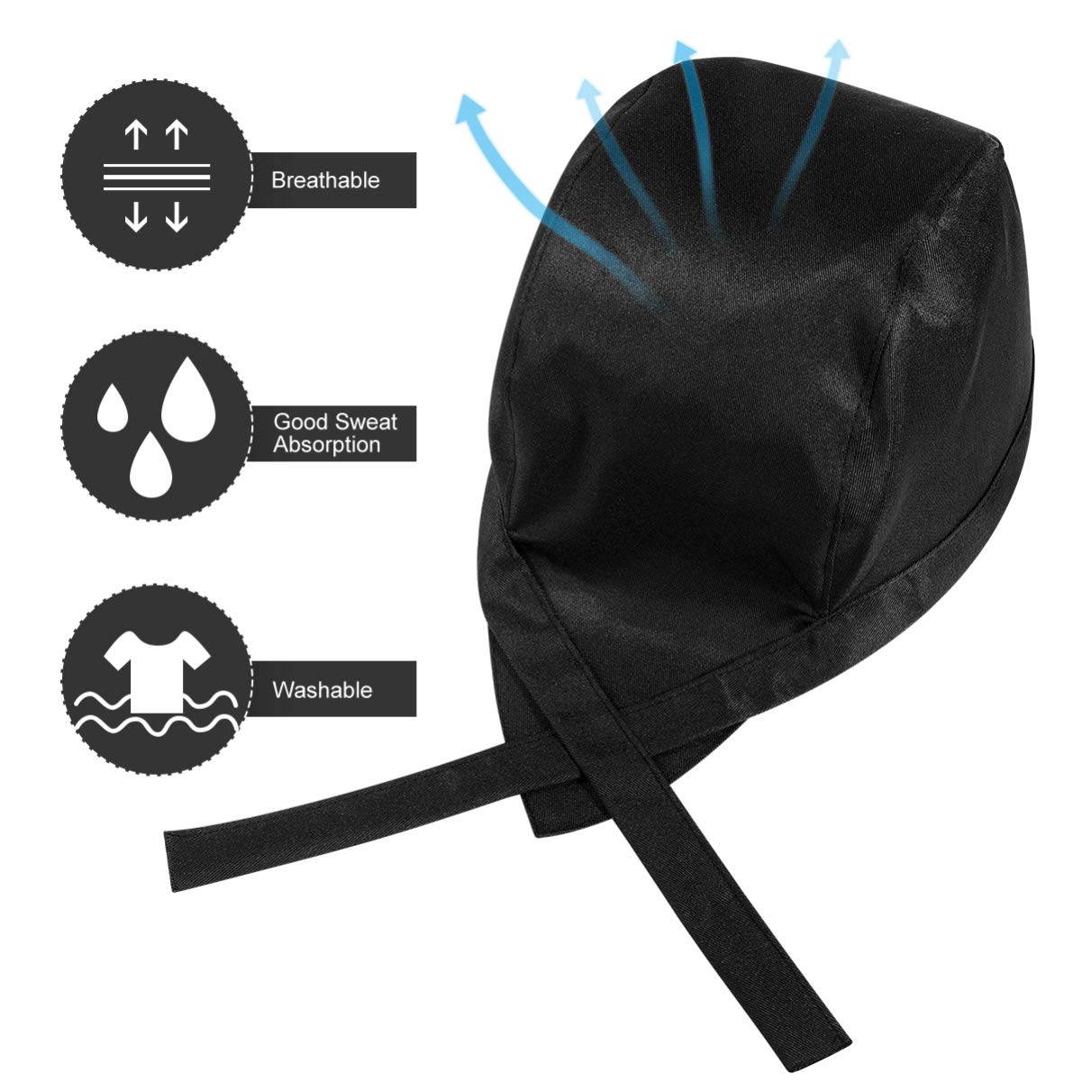SOIMISS Gorros De Mujer Chef Skull Cap Hat with Ties Waiter Waiter Uniform Bakery BBQ Hat Restaurant Cook Work Hat () Gorros De Chef para Hombre