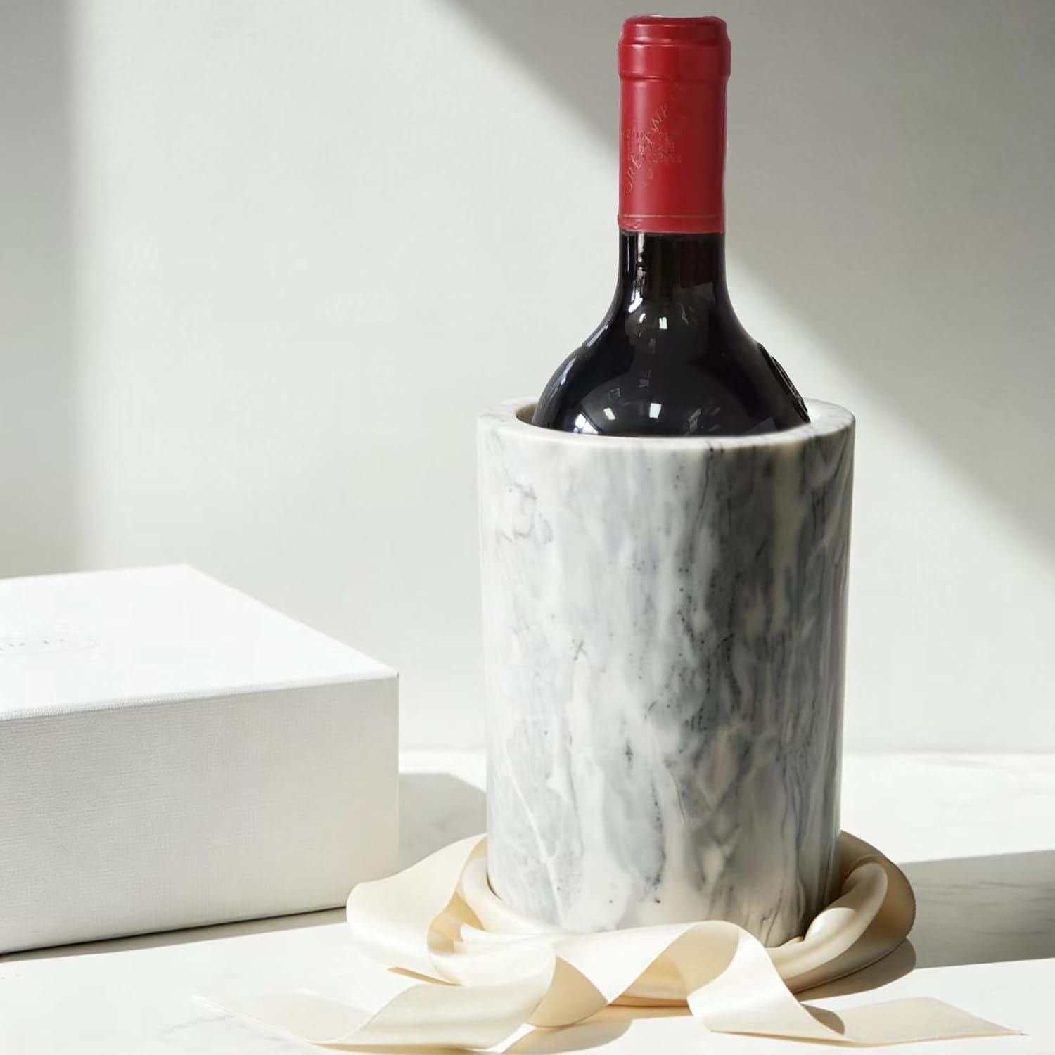 Marble Wine Chiller Bucket - Wine & Champagne Cooler for Parties, Dinner – Keep Wine & Beverages Cold, Wine Chillers for Bottles – Holds Any 750ml Bottle - Ideal Gift for Wine Enthusiasts (White)