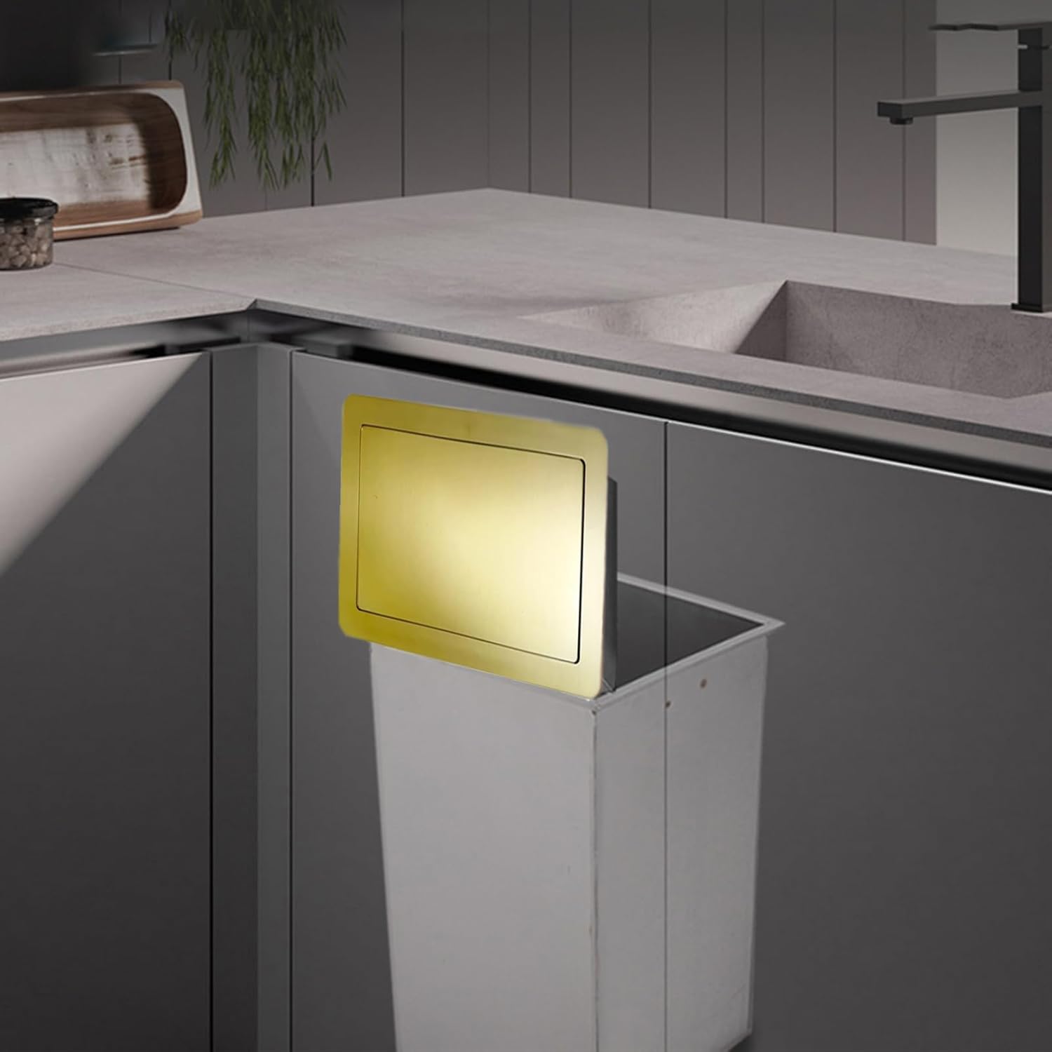 Trash Can Lid Stainless Steel Rubbish Bin Square with Swing Lid, Built-in Side Opening Waste Bin Cover, Anti-Fingerprint Wall-Mounted Trash Can Lid,Color B