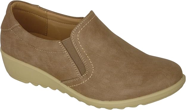 Cushion Walk Zapatos ligeros de piel sintética para mujer, de cuña baja…