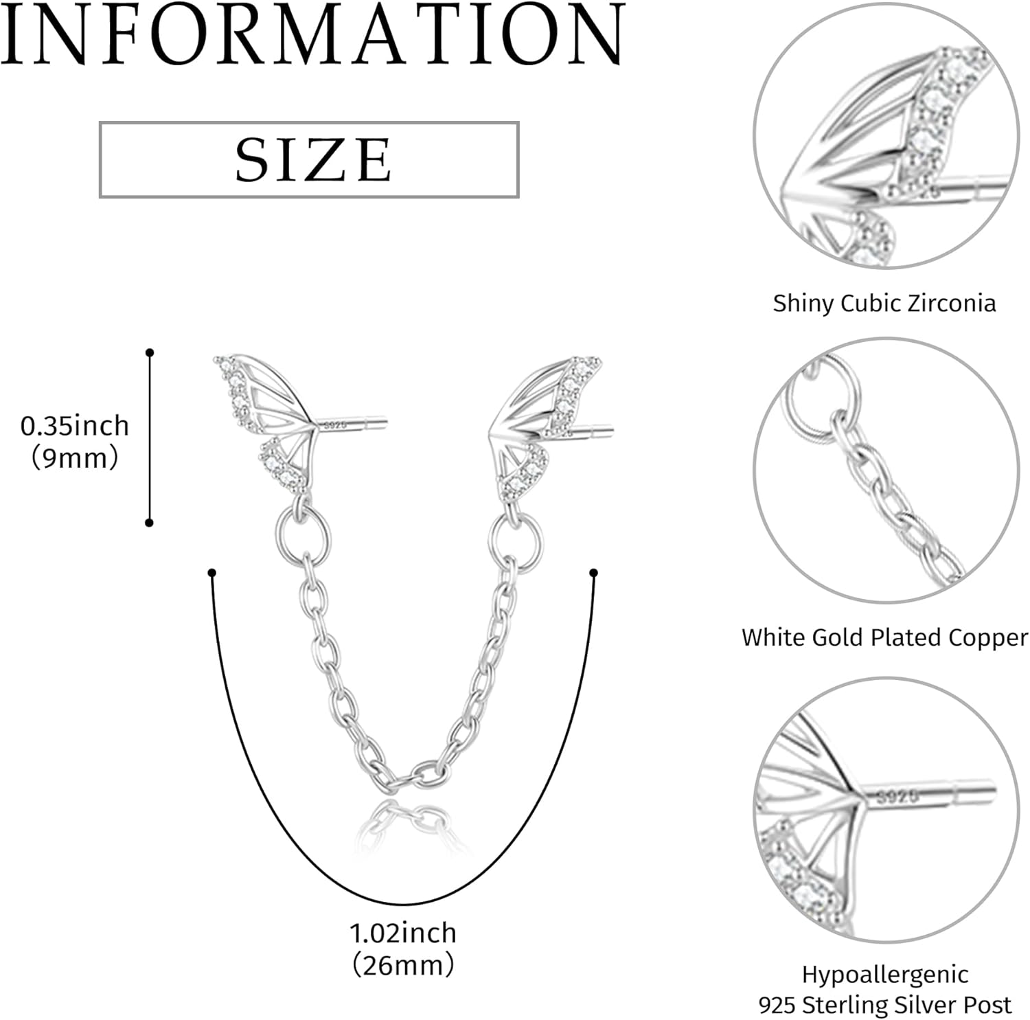 Small Butterfly Stud Earrings for Women 925 Sterling Silver Post 14K Gold Plated Tiny Cubic Zirconia Cartilage Butterfly Earrings - Image 5