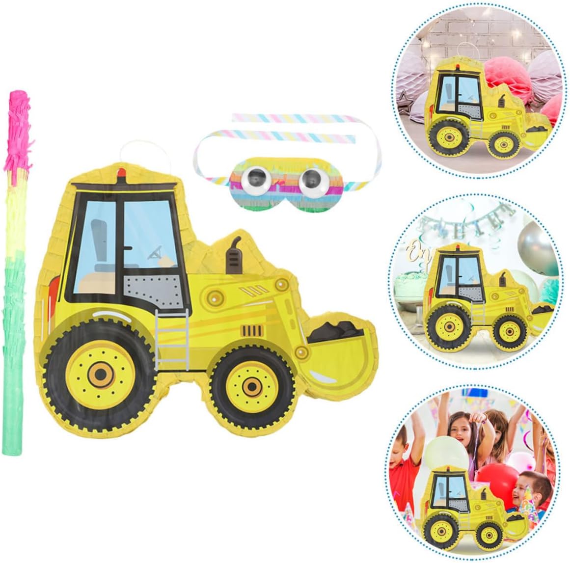 1Set Excavator Truck Pinata Construction Pinata with Stick Blindfold for Birthday Parties Festivals and Celebrations Party Supplies