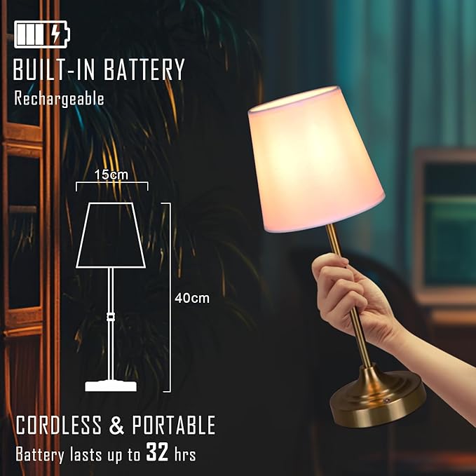 focondot Rechargeable Battery Powered Table Lamp, Wireless LED Lamps, Cordless Touch Lamps, Stepless Dimmable Bedside Lamps, Night Lamp for Bedroom, Dinning Room, Kitchen Decor, Office (Bronze) photo 2