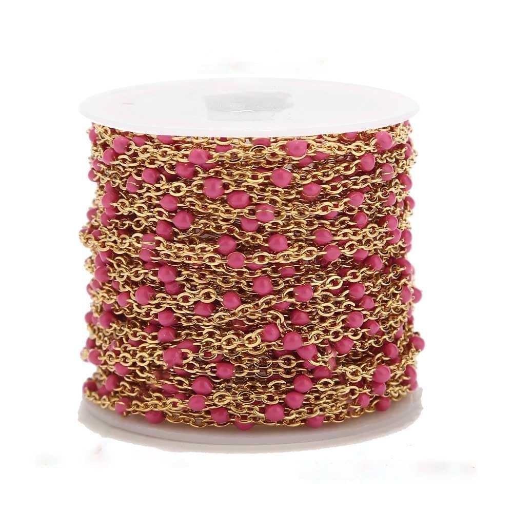 1 rotolo/10 Metri 2 mm di Larghezza in Acciaio Inossidabile Placcato Oro Catena a Sfera con Perline Cavo for la Realizzazione di Collana da Donna (Color : Rose Red Gold)