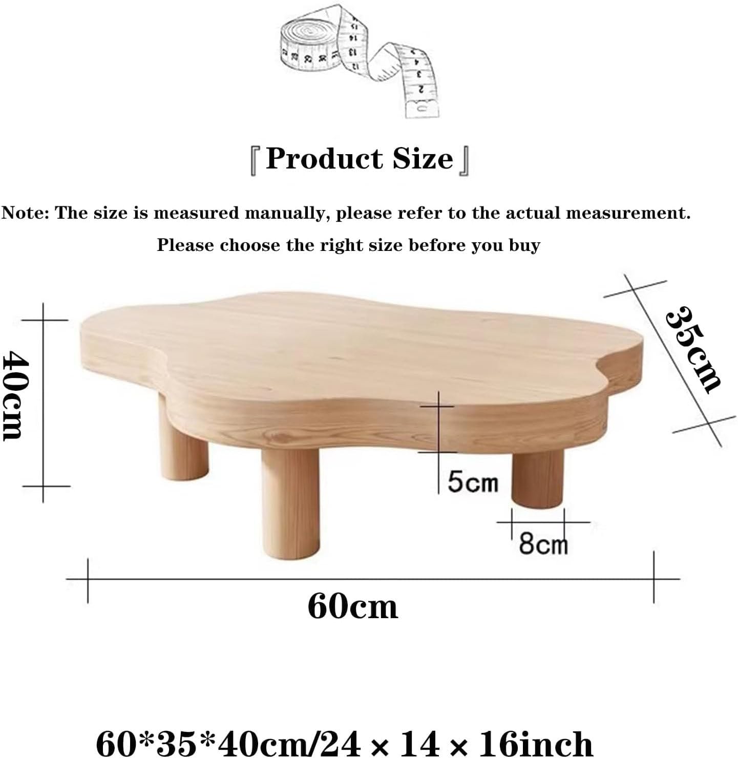Modern Coffee Table Living Room, Coffee Table Solid Wood Coffee Table Cloud Irregular Indoor Tea Table with 3 Legs Small Center Table Irregular Indoor Coffee Table,White-60x35x40cm
