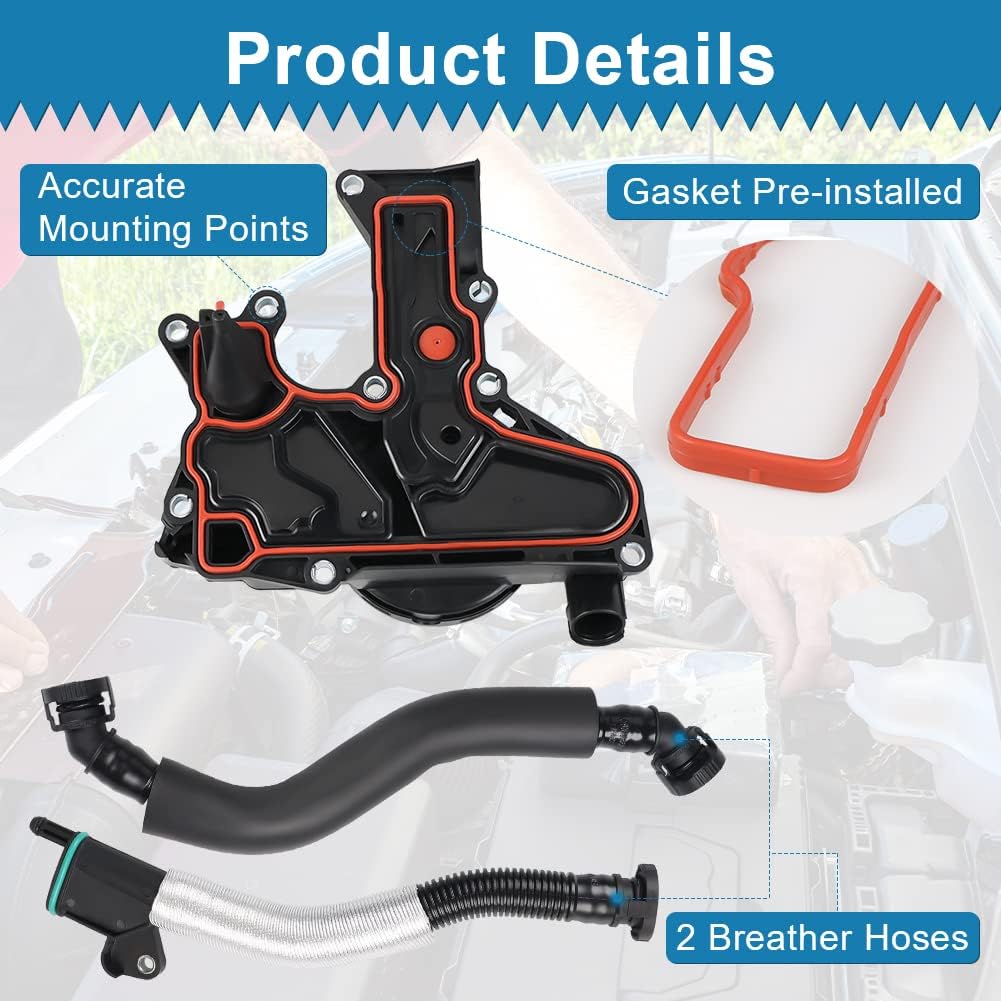 WATERWICH PCV Valve Engine Crankcase Vent Oil Separator Breather Hose Kit Compatible with Audi A3 A4 A5 Q5 TT VW Beetle CC Jetta Passat GTI Replacement for 06H103495 06H103495B