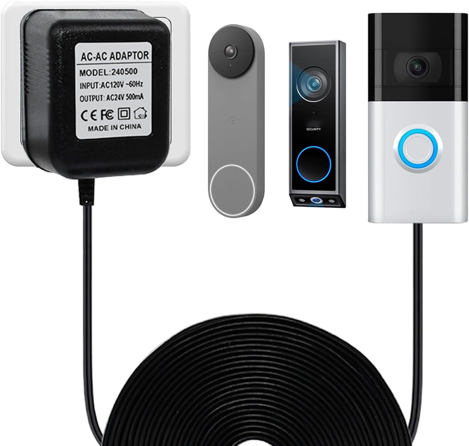 26.2FT 24V Doorbell Transformer Compatible with Ring Battery Doorbell Plus/Pro, Ring Wired Doorbell Plus, Ring Doorbell 3,3 Plus, 4, Google Nest, Eufy E340, XTU, AOSU, Doorbell Power Adapter
