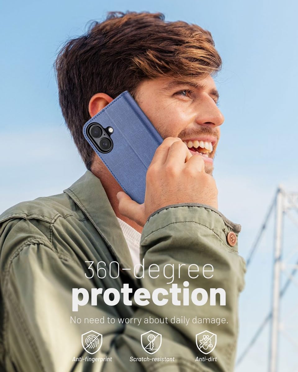 OCASE Compatible with iPhone 16 Wallet Case, PU Leather Flip Folio Case with Card Holders RFID Blocking Kickstand [Shockproof TPU Inner Shell] Phone Cover 6.1 Inch 2024, Denim Blue