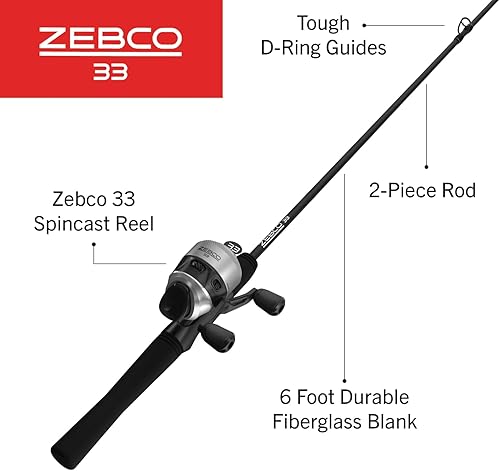 Miniatura 2 de Zebco 33 Spincast Reel and Fishing Rod Combo, 6-Foot 2-Piece Fiberglass Rod with EVA Handle, Quickset Anti-Reverse Fishing Reel with Bite Alert