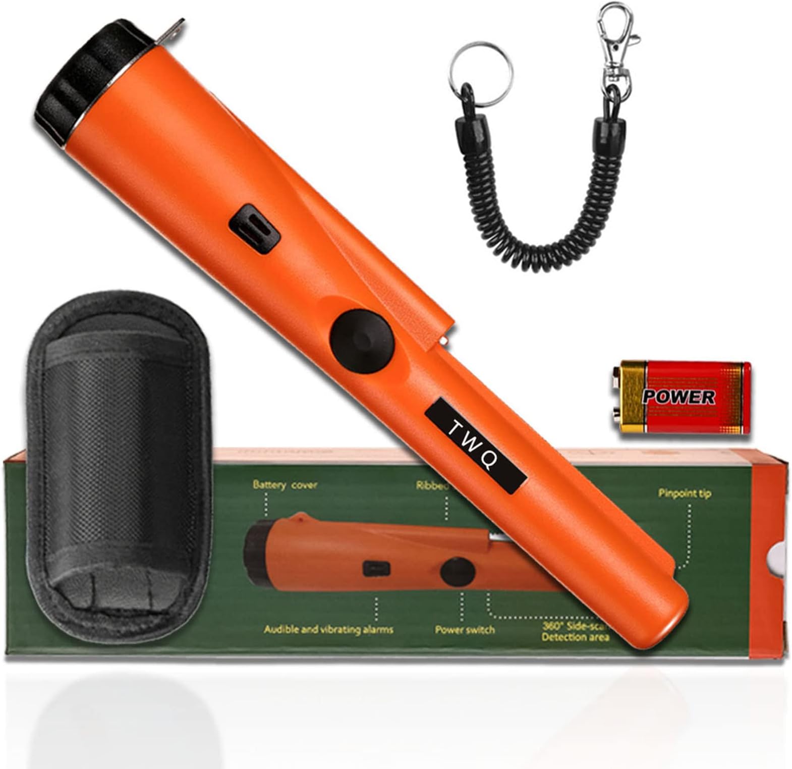 Pinpoint Handheld Metal Detector pinpointer - Metal detectors for Adults and Kids Include a 9V Battery and a Belt Holster Orange