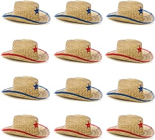 12 Piece Kids Straw Cowboy Hat with Sheriff Star - Bulk Child Western Sheriff Hat for Western themed parties and Dress Up Play