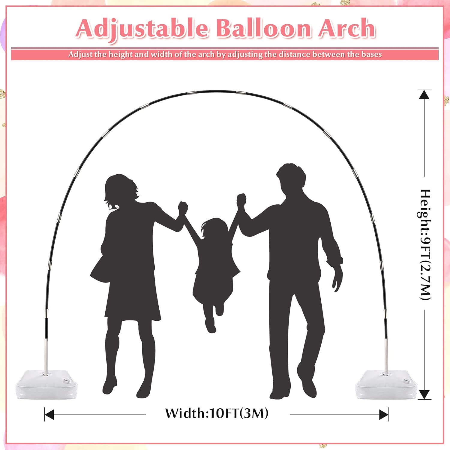 HeyMate Balloon Arch Kit, 9Ft Tall & 10Ft Wide Adjustable Balloon Arch Stand with 2 Water Bases : for Baby Shower Wedding Graduation Birthday Party Decoration