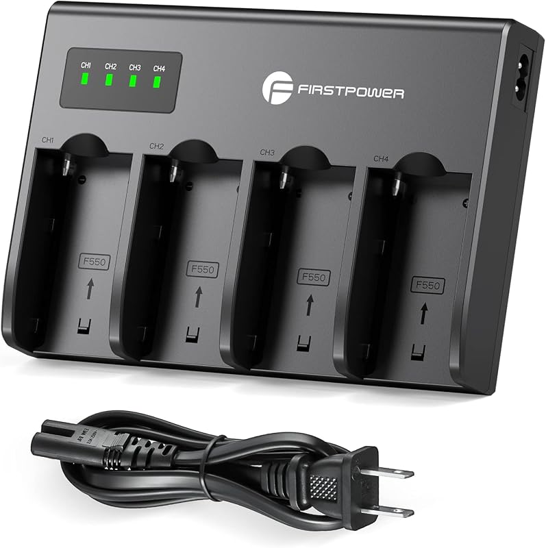 FirstPower NPF Battery Charger, 4-Slot Fast Charging | NP-F Battery Charger for Sony NP-F970, F960, F950, F930, NP-F770, F750, NP-F570, F550, F530 Camera Camcorder Battery