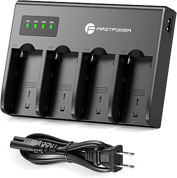 FirstPower 4-Channel Fast Charger for Sony NP-F970, NP-F960, NP-F950, NP-F930, NP-F770, NP-F750, NP-F570, NP-F550, NP-F530 Camera Camcorder Battery