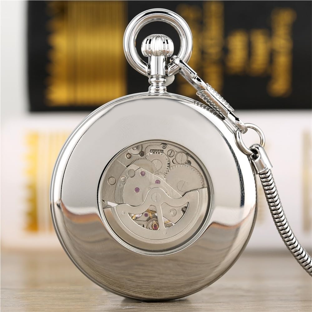 Orologio da Tasca Meccanico Automatico con quadrante Aperto in Argento/Oro, Classico, Numeri Romani, Ciondolo a Catena(SL2189 No Box)