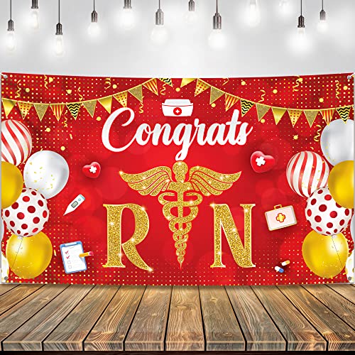 Image of KatchOn Congrats RN Graduation Banner - Large 72x44 Inch | Red Nurse Banner | Nursing Party Decorations for Class of 2026 | Nurse 2026 Graduation Decorations