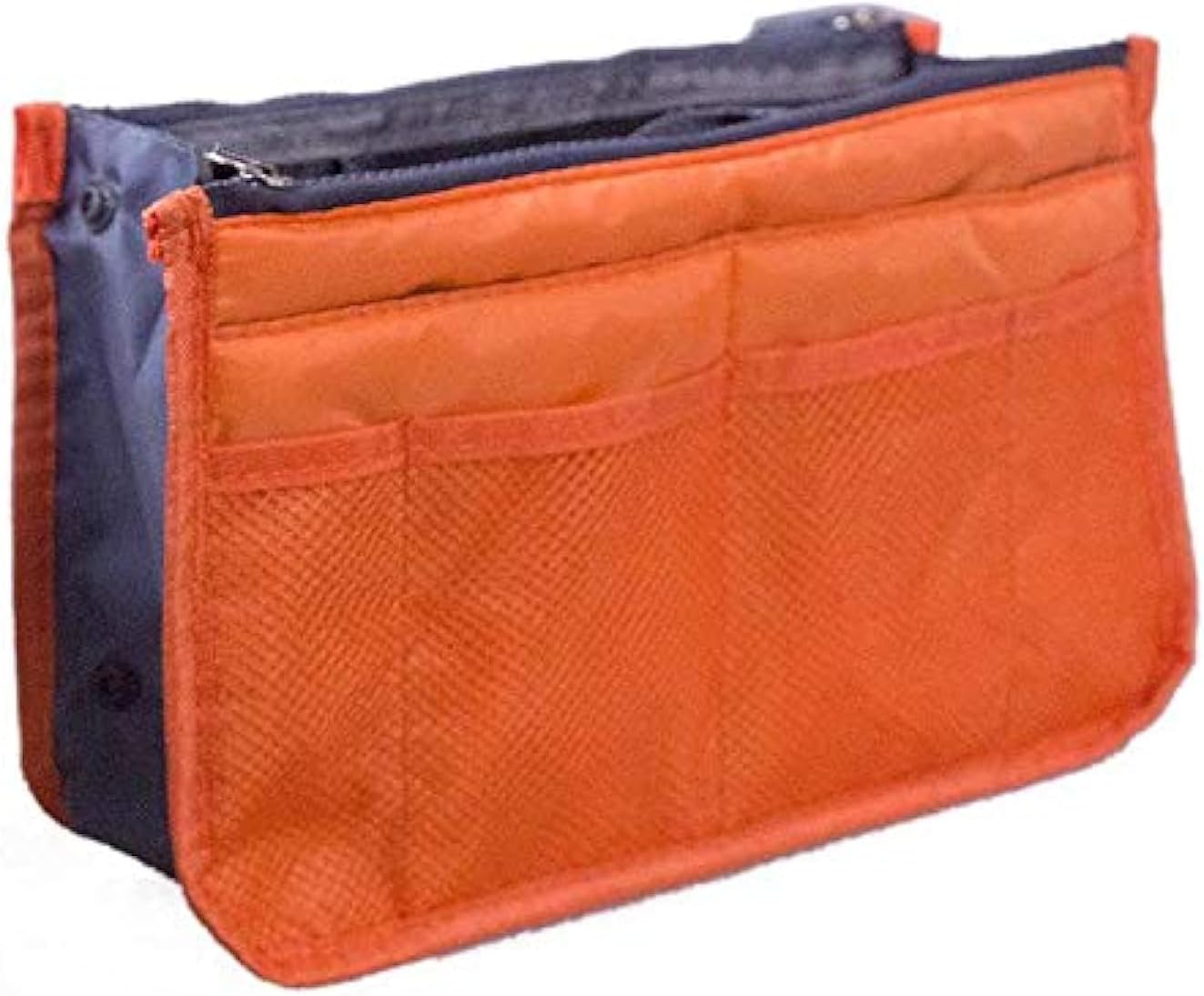 Fashion Multifunction Women Ladies Travel Insert Pockets Handbag Comestic Organiser Gadget Portable Expandable Tidy Pouch Purse Double Zipper Nylon(Orange)